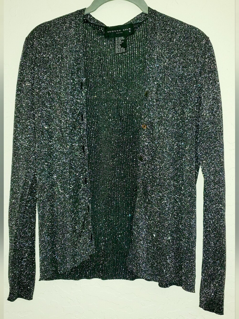 Silk Black Silver Metallic Cardigan - Small